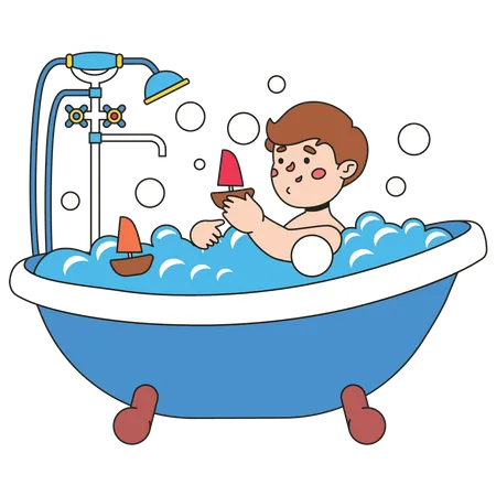 Niño bañándose en la bañera  Ilustración