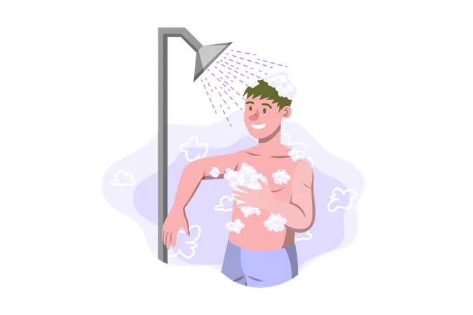 Niño bañándose en la ducha  Ilustración