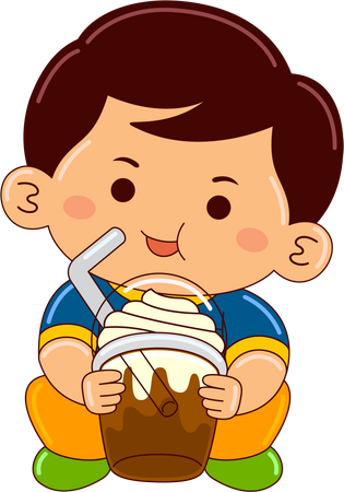 Niño bebiendo flotador de helado de tiramisú  Ilustración