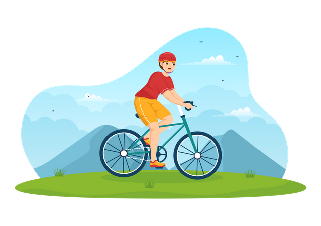 Niño en bicicleta de montaña  Ilustración