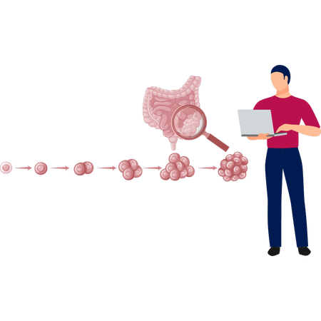Niño investigando sobre el virus del colon  Ilustración