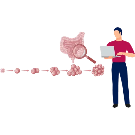 Niño investigando sobre el virus del colon  Ilustración