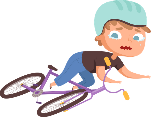 Niño caído de bicicleta  Ilustración