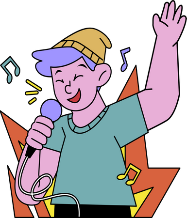 Niño cantando canción de karaoke  Ilustración