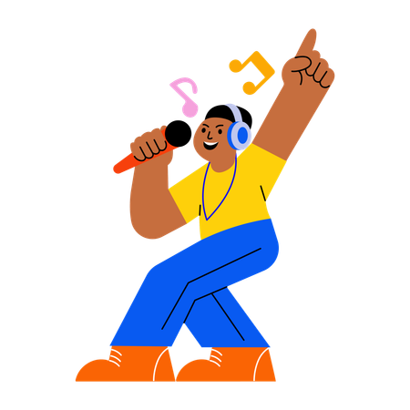 Niño cantando usando un micrófono  Illustration