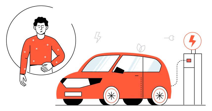 Niño cargando coche eléctrico  Ilustración