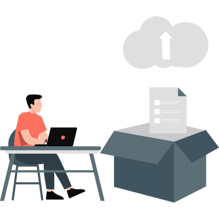 Niño cargando datos a la nube  Ilustración