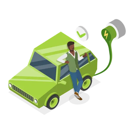 Niño cargando vehículo eléctrico  Ilustración