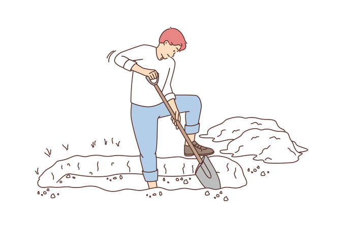 Niño cavando tumba  Ilustración