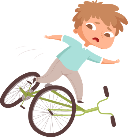 Niño cayendo de bicicleta  Ilustración