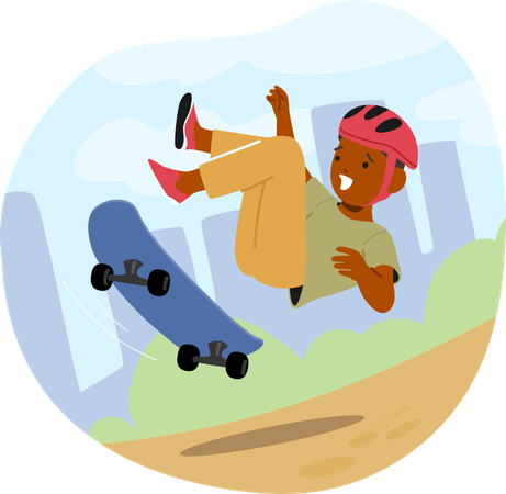 Niño cayendo de una patineta  Ilustración