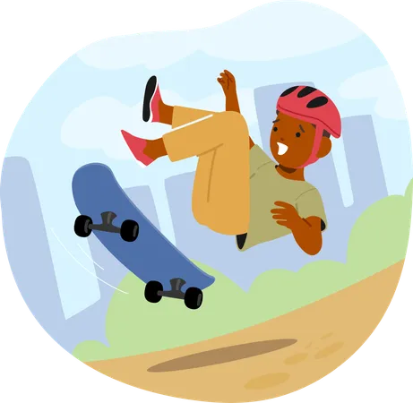 Niño cayendo de una patineta  Ilustración