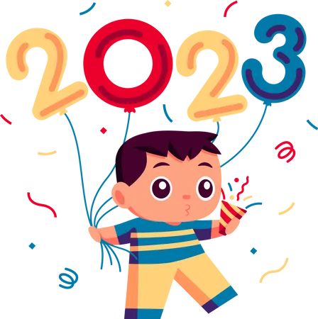 Niño pequeño celebra el Año Nuevo 2023  Ilustración