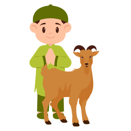 Niño celebra Eid Al Adha con cabra  Ilustración