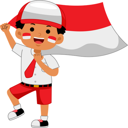 Niño celebra el Día de la Independencia de Indonesia  Ilustración