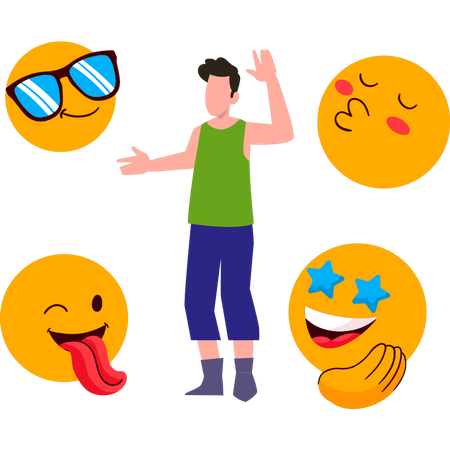 Joven celebrando el Día del Emoji  Ilustración