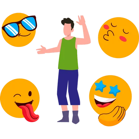 Joven celebrando el Día del Emoji  Ilustración