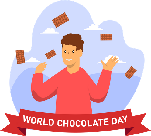 Niño celebrando el Día Internacional del Chocolate  Ilustración