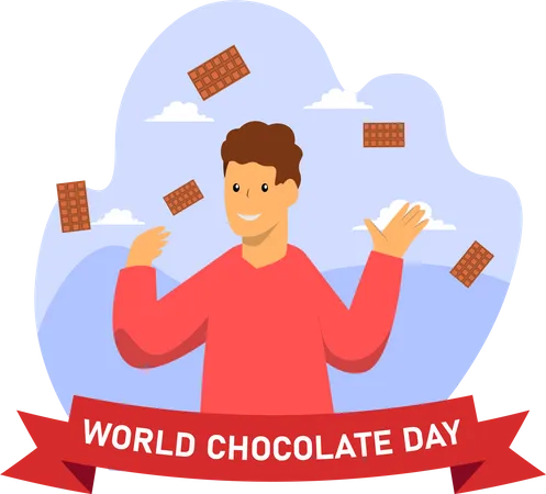 Niño celebrando el Día Internacional del Chocolate  Ilustración