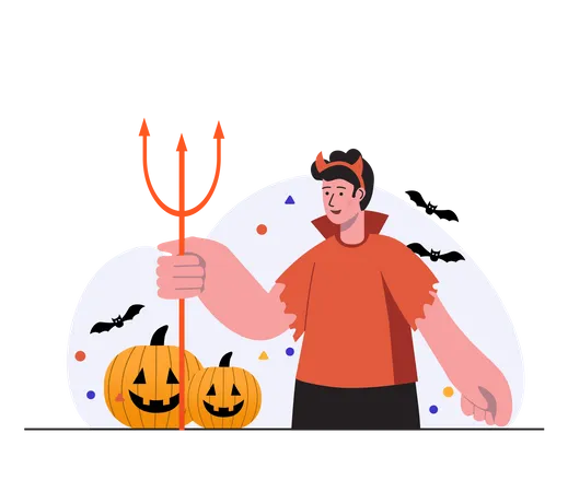 Niño celebrando halloween disfrazado de diablo  Ilustración