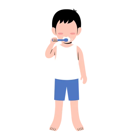 Niño cepillándose los dientes  Ilustración