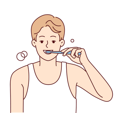 Niño cepillándose los dientes  Ilustración