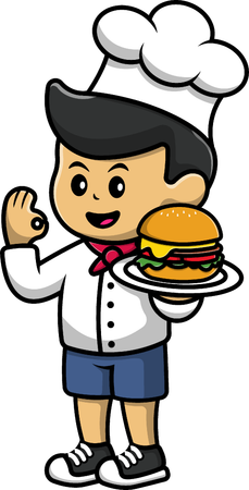 Niño chef con hamburguesa  Ilustración