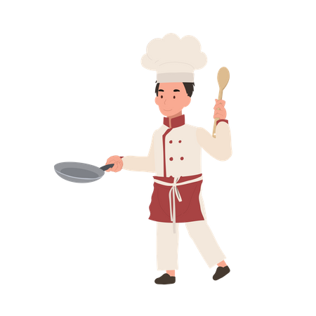 El chef infantil prepara una comida deliciosa  Ilustración