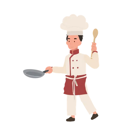 El chef infantil prepara una comida deliciosa  Ilustración
