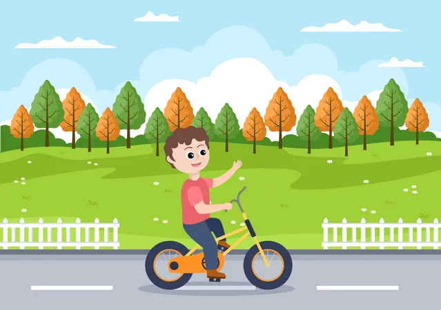 Niño pequeño en bicicleta  Ilustración