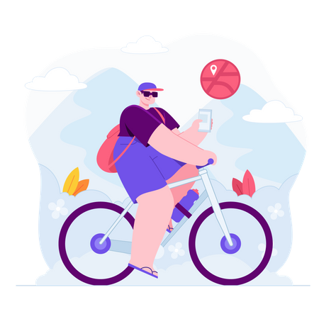 Niño en bicicleta con gps  Ilustración