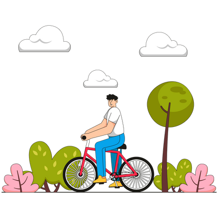 Niño en bicicleta en el parque  Ilustración