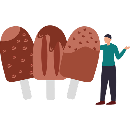El niño come helado de chocolate  Ilustración