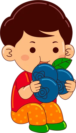 Niño comiendo arándanos  Ilustración