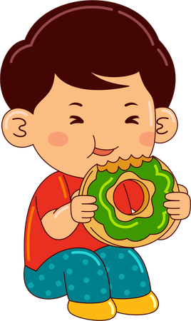 Niño comiendo donut  Ilustración