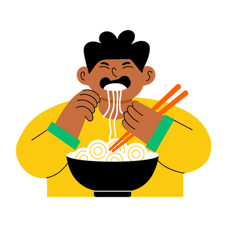 Niño comiendo fideos  Illustration