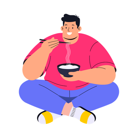 Niño comiendo fideos  Ilustración