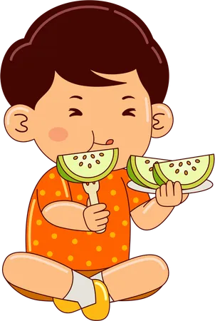 Niño comiendo guayaba  Ilustración