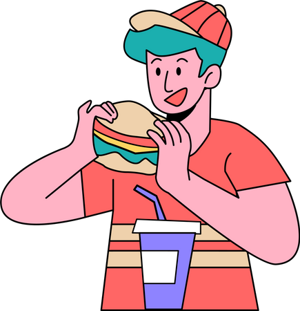 Niño comiendo hamburguesa  Ilustración