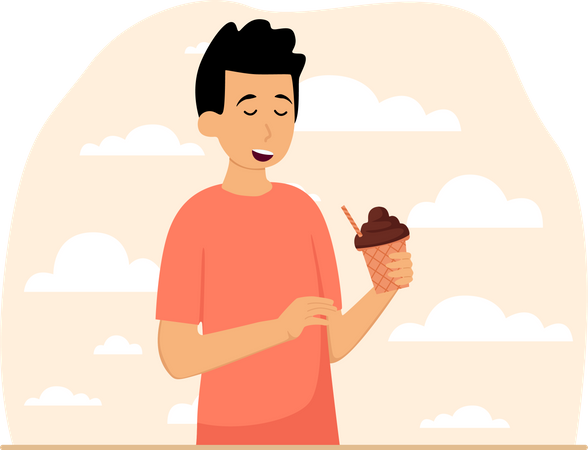 Niño comiendo helado  Ilustración