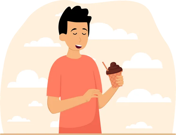 Niño comiendo helado  Ilustración