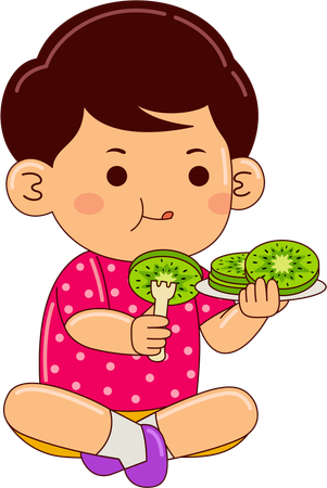 Niño comiendo kiwi  Ilustración