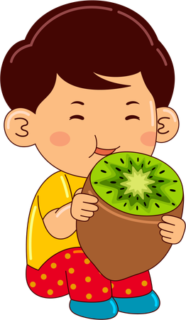 Niño comiendo kiwi  Ilustración