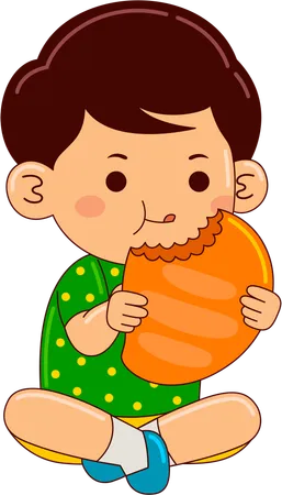 Niño comiendo mango  Ilustración