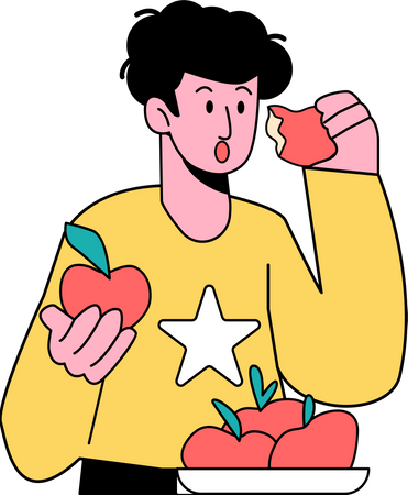 Niño comiendo manzana  Ilustración