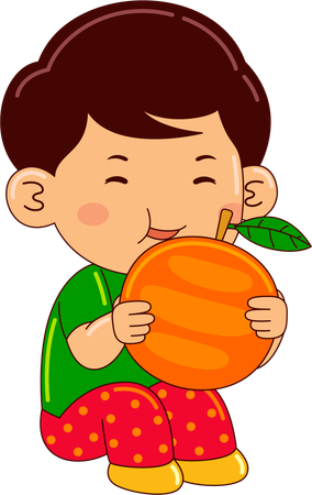 Niño comiendo naranja  Ilustración