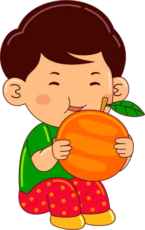 Niño comiendo naranja  Ilustración