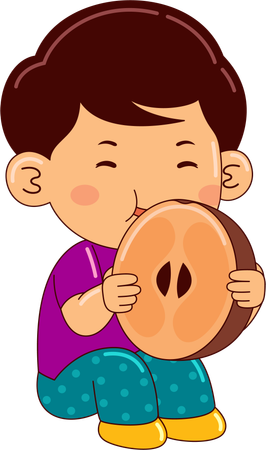 Niño comiendo chicozapote  Ilustración