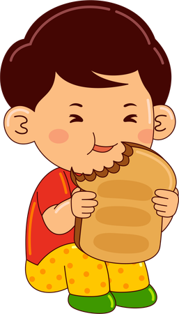 Niño comiendo pan tostado  Ilustración