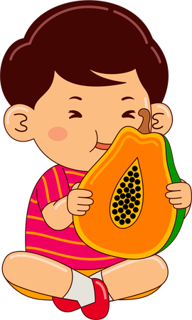 Niño comiendo papaya  Ilustración
